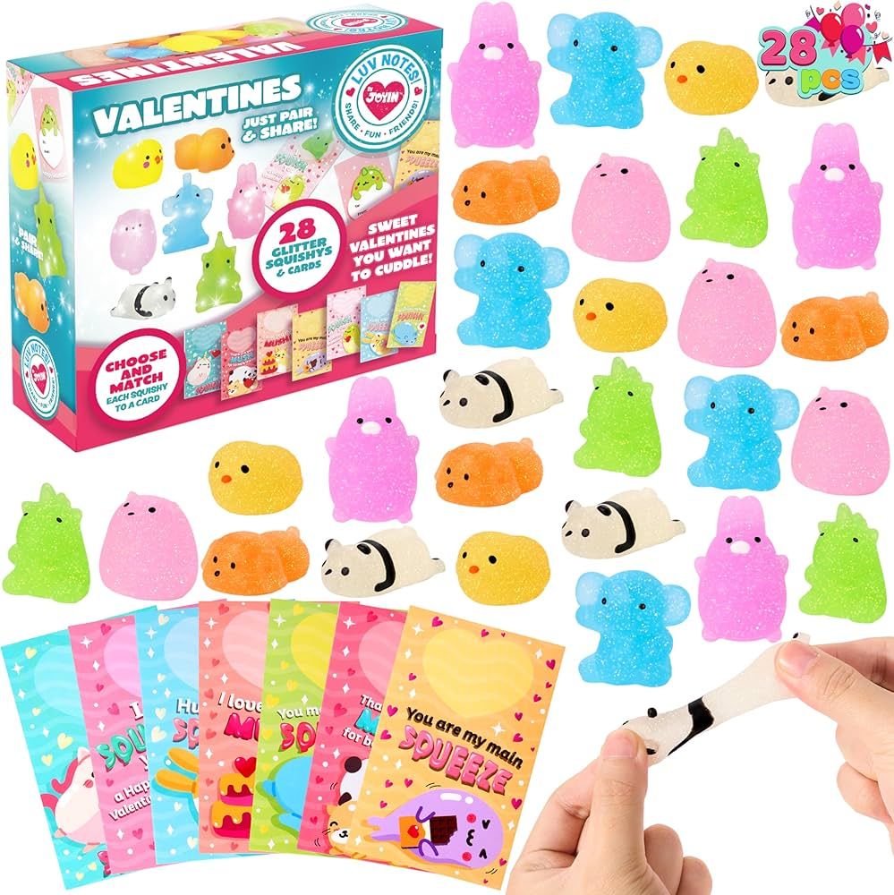 JOYIN 28 Packs Gift Cards with Glitter Mochi Squishy Toys, Stress Relief Fidget Toys, Cute Squeez... | Amazon (US)
