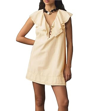 Ladyful Women's Summer Sleeveless Mini Dress Casual Loose V Neck Shirt Dress Ruffle Shift Dress | Amazon (US)