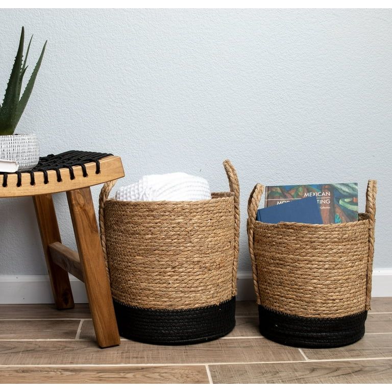 Better Homes & Gardens Round Seagrass Baskets, Natural, Black, Set of 2, Large & Medium | Walmart (US)