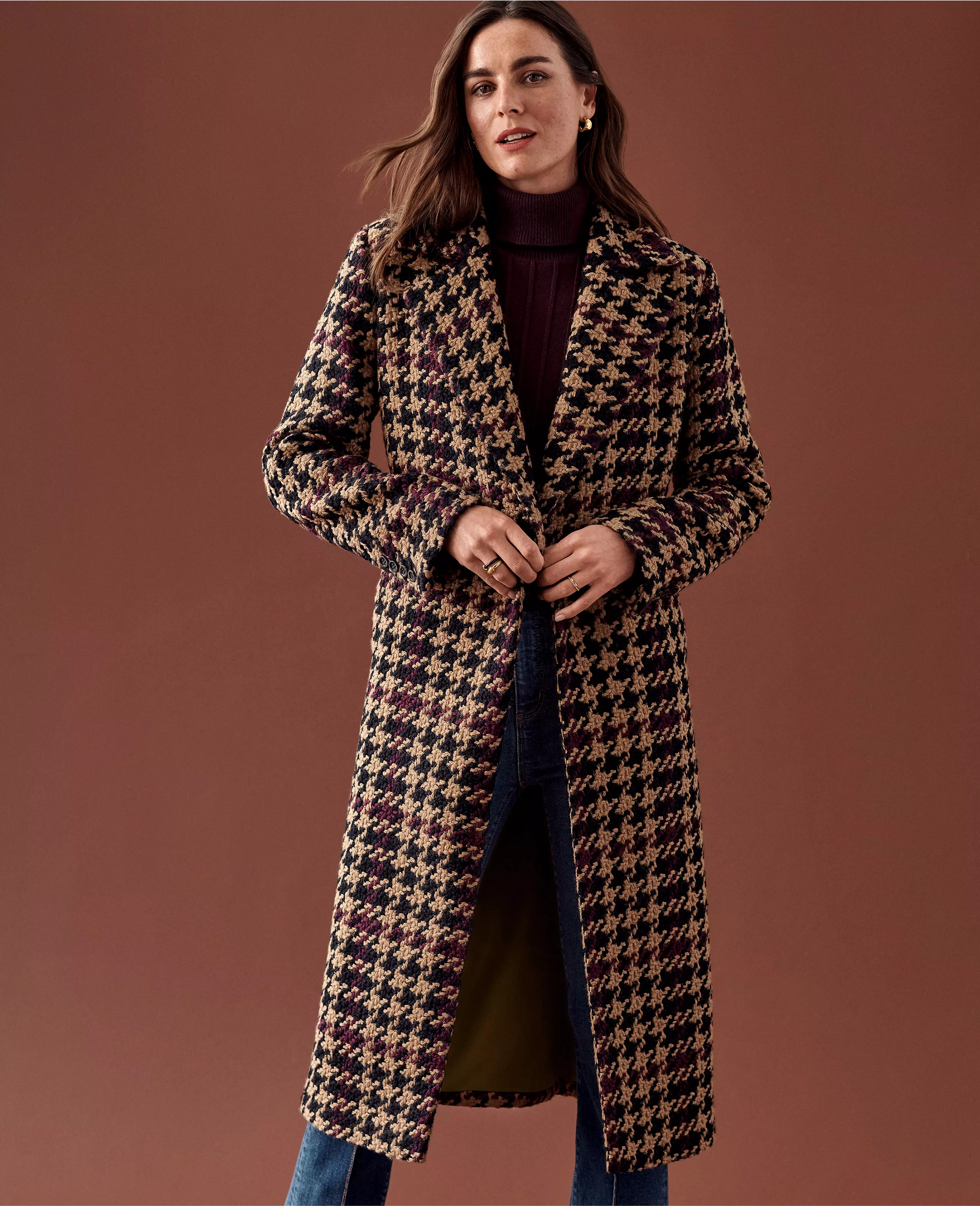 Petite Plaid Long Double Breasted Coat | Ann Taylor (US)
