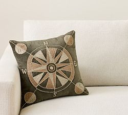Compass Embroidered Filled Pillow | Pottery Barn (US)