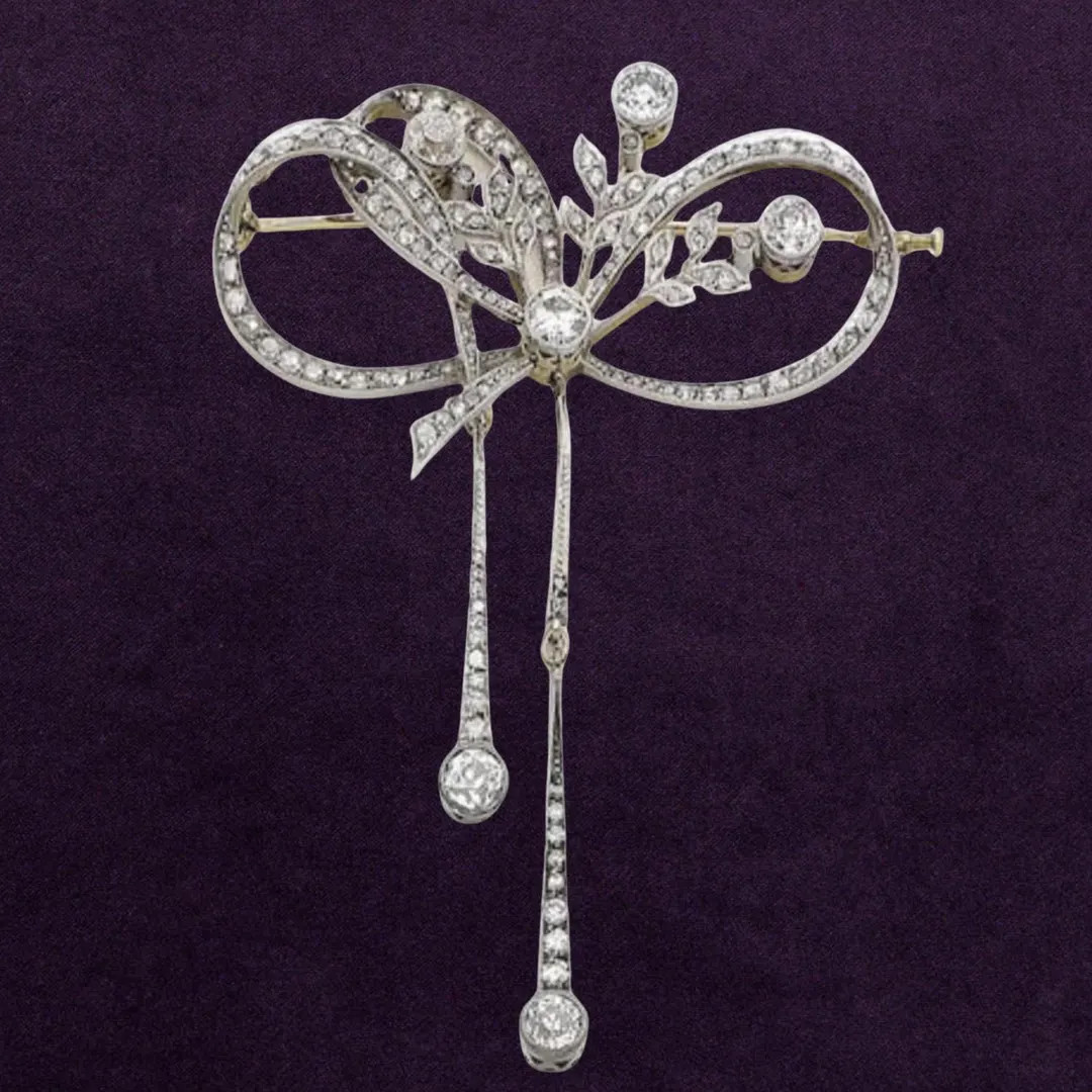 Edwardian Diamond Bow Brooch, Antique Platinum Belle Époque Garland Pin, Wedding Heirloom Fine J... | Etsy (US)