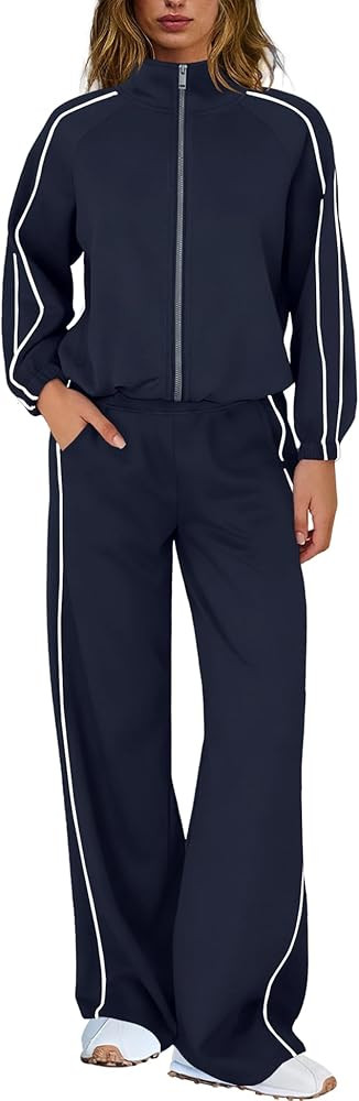 Nirovien Womens Sweat Set Track Suits 2 Piece Outfits Matching Lounge Set Piping Zip Up Sweatshir... | Amazon (US)