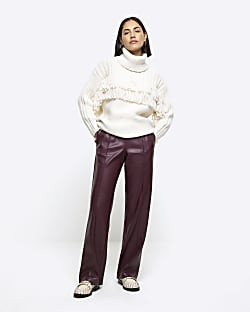 Red faux leather wide leg trousers | River Island (UK & IE)