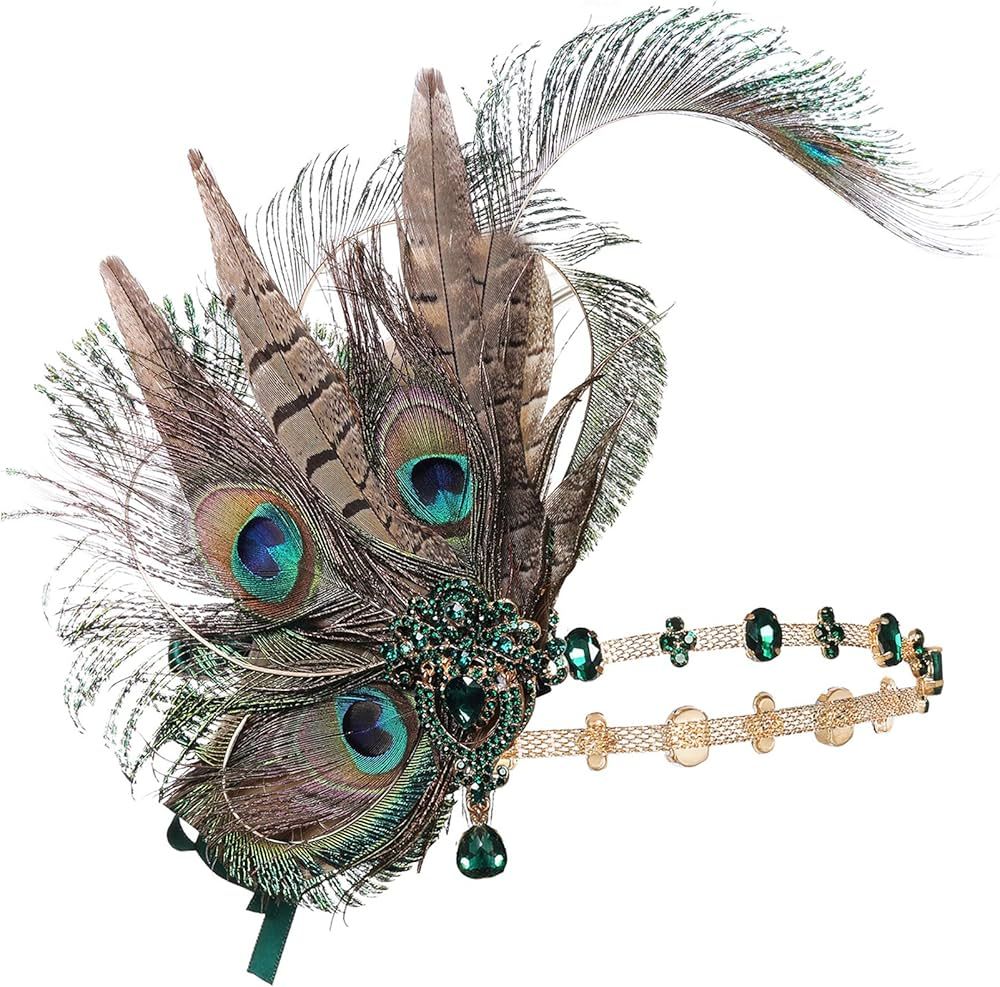 Coucoland Flapper Peacock Feather Headpiece - The Great Gatsby 1920s Costumes for Women Roaring 2... | Amazon (US)
