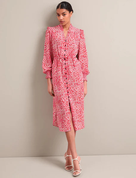 Stella Silk Midi Dress - Red Camo Pansy Print | Cefinn