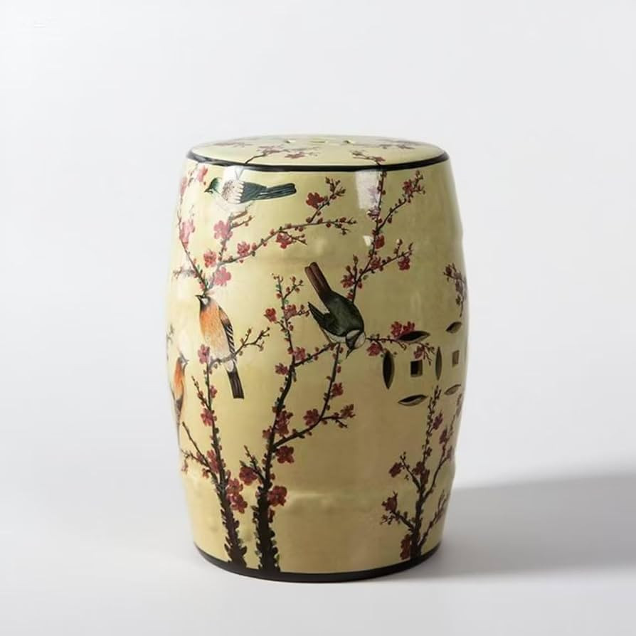 Hand-Painted Floral Bird Ceramic Drum Stool - Oriental Artistry Storage Ottoman, Accent Seat, End... | Amazon (US)