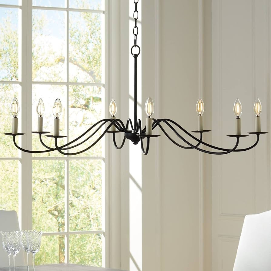 Franklin Iron Works Marinec Black Hanging Chandelier Lighting 42" Wide Farmhouse Rustic Bent Arms... | Amazon (US)