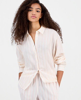 Juniors' Linen-Like Button-Up Shirt | Macy's