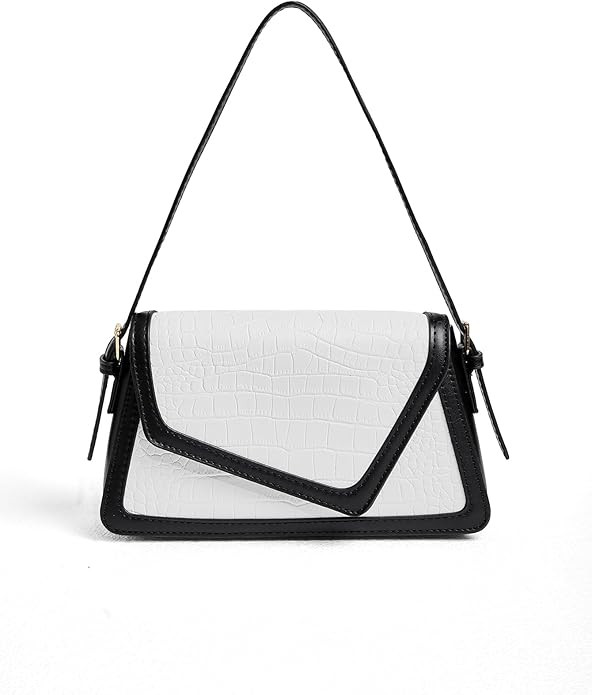 QWINEE Women's Crocodile Embossed Flap Bag Colorblock Shoulder Handbag Contrast Binding Clutch Pu... | Amazon (US)