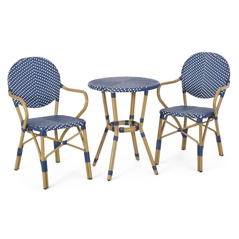 Paul 3pc Outdoor Aluminum French Bistro Set - Dark Teal/White/Bamboo - Christopher Knight Home | Target