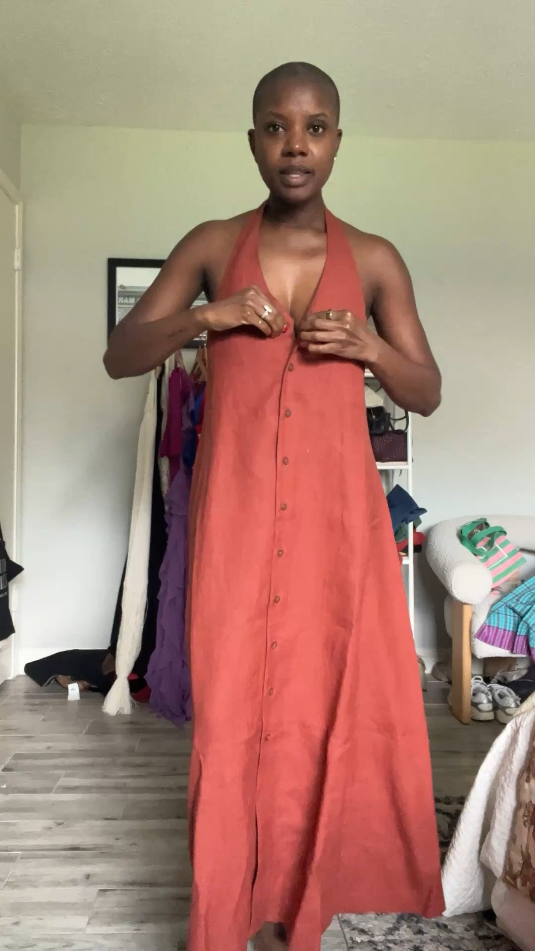 Orange linen halter maxi dress with from buttons for spring, summer and vacation dresses.

#LTKMothersDay #LTKdayinmylife #LTKgrwm