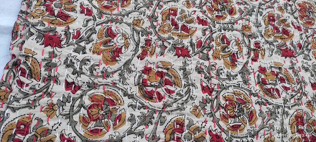 Floral Kantha Quilt Handblock Print Floral Kantha Indian Netural Colour Indian Inspired Bedding H... | Etsy (US)