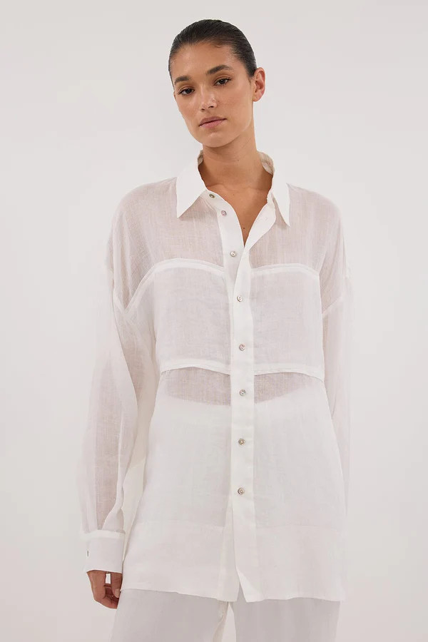 KAI WHITE RAMIE SLEEVED SHIRT | DISSH