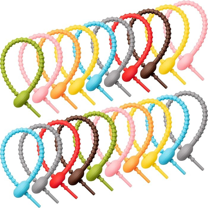 20 Pieces Silicone Ties Bag Clip, Cable Straps, Bread Tie, 8 Inch Reusable Rubber Twist Tie, All-... | Amazon (US)