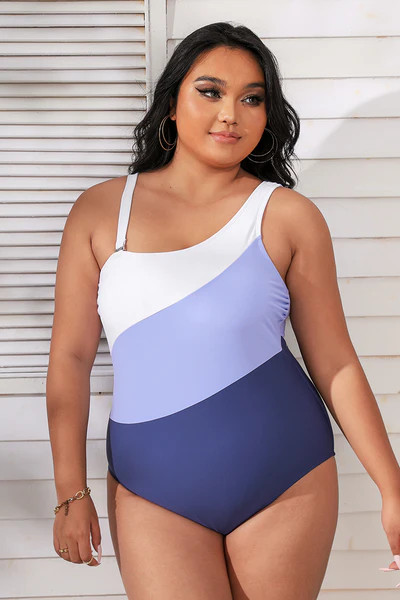 Santorini Solid Colorblock Tummy Control Plus Size One Piece | Cupshe