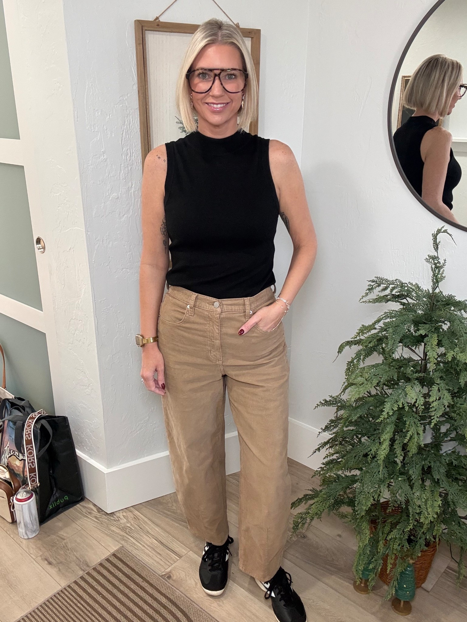 A sleeveless mock neck top is a staple piece in my closet. This one is from Arach & Cloz found on Amazon. I’m wearing a medium. It’s also available in several colors. 

My corduroy barrels are from Target. They’re not too heavy and fit somewhat baggy. Mine are actually a little too big but I don’t mind. 

My sneakers are from Walmart. 

Casual outfit, weekend outfit, 

#LTKootd #LTKOver40 #LTKFindsUnder50