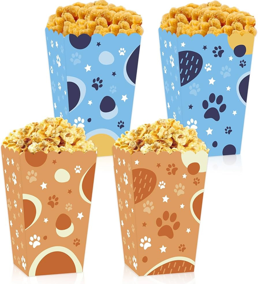 24-Pack Cartoon Blue Dog Popcorn Boxes for Party, Bulk Puppy Paw Theme Paper Popcorn Containers B... | Amazon (US)