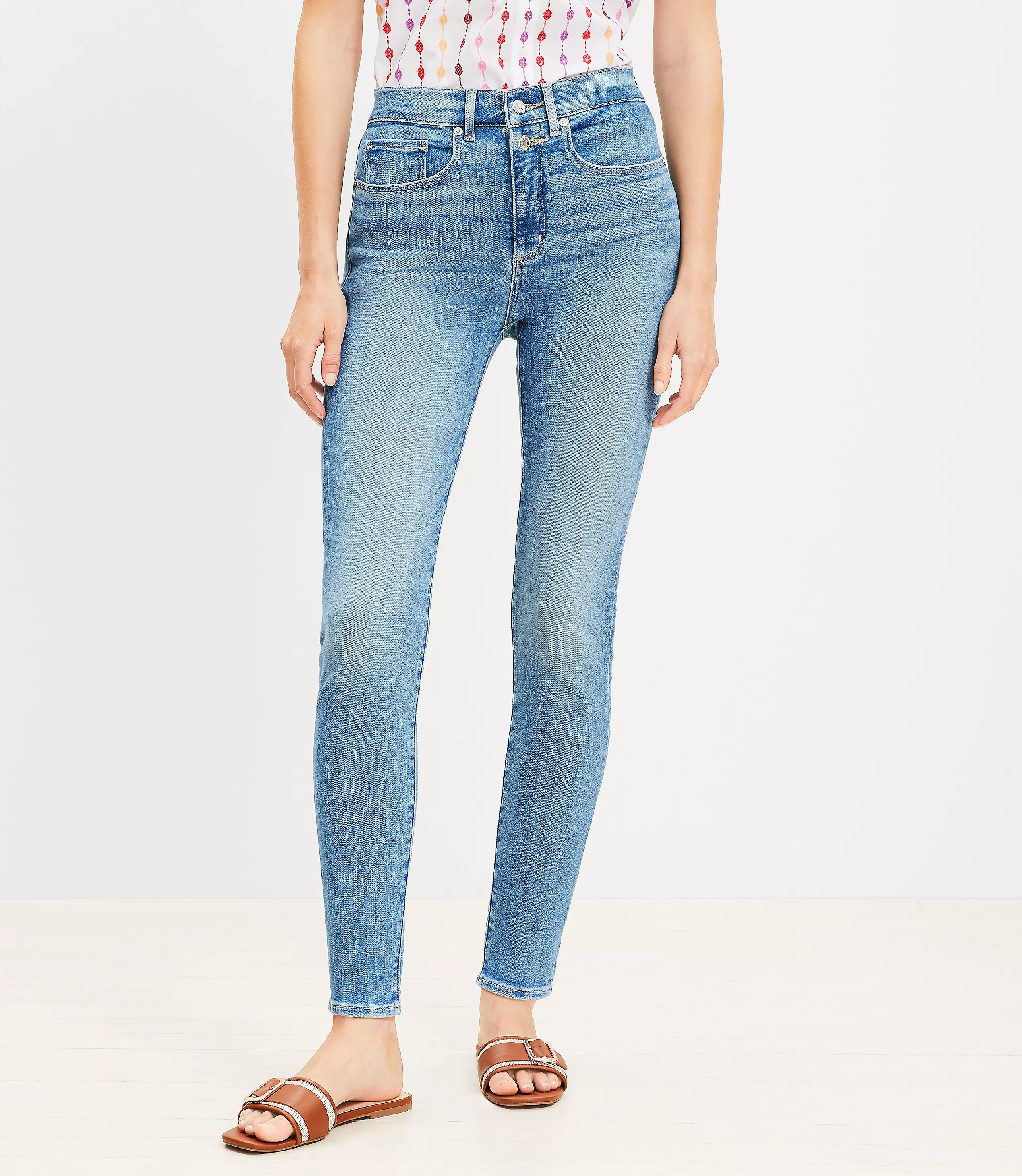 Petite Double Shank High Rise Skinny Jeans in Luxe Medium Wash | LOFT
