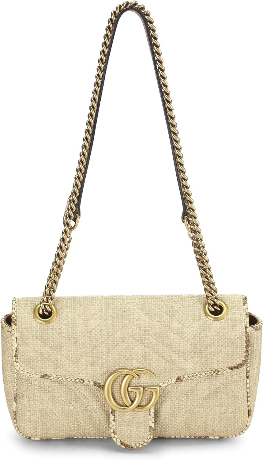 Amazon.com: Gucci, Pre-Loved Beige Raffia GG Marmont Shoulder Bag Small, Beige : Luxury Stores | Amazon (US)