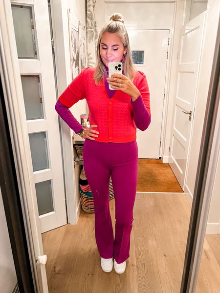 Outfits of the week 

Wearing a purple lightweight turtleneck top and a pair of purple stretch trousers paired with a red printed cardigan. Everything is old but I have link similar items. Sneakers fit tts and are a staple. 

#LTKworkwear #LTKstyletip #LTKeurope
