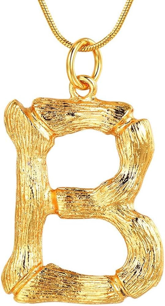 FOCALOOK Statement Bamboo Necklace, 14K Gold Plated Initial Name Pendant Necklace for Women - Big... | Amazon (US)