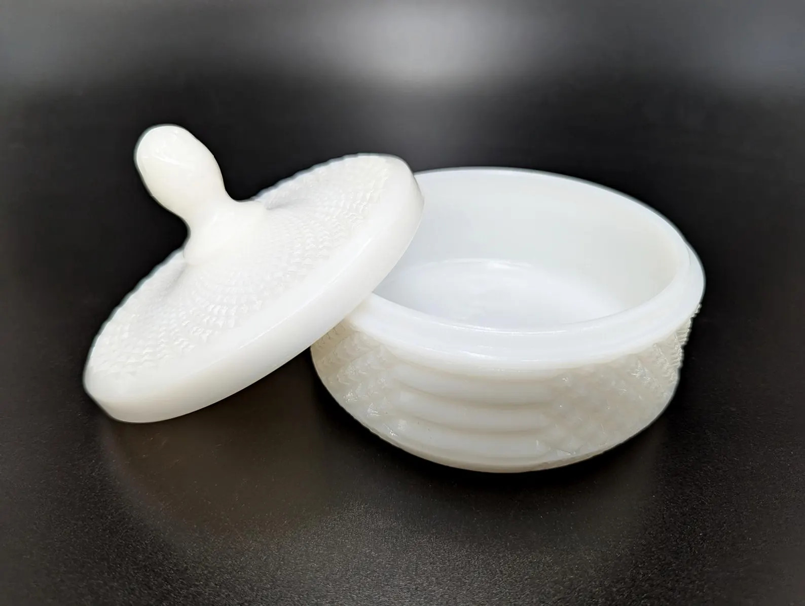 Vintage Westmoreland Heavy Milk Glass Lidded Dish With Diamond Pattern and Finial Top - V3843 - E... | Etsy (US)