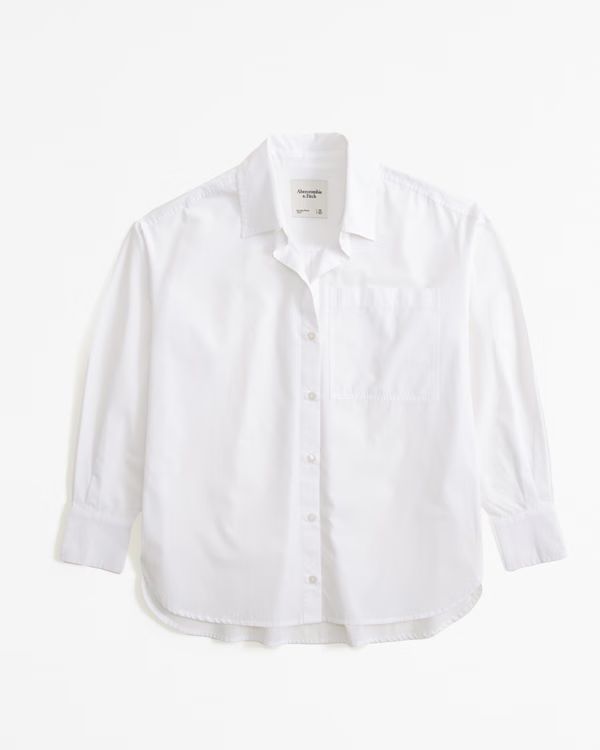 Women's Oversized Side Button Poplin Shirt | Women's Tops | Abercrombie.com | Abercrombie & Fitch (US)