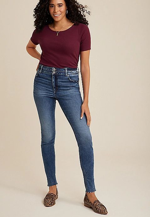 edgely™ Super Skinny Mid Fit Mid Rise Double Button Jean | Maurices