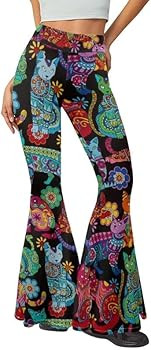 Irisjudy Boho Moroccan Women's Flare Pants Boho Bell Bottom Wide Leg Yoga Leggings Elastic Hippy Style Wide Leg Trousers | Amazon (US)