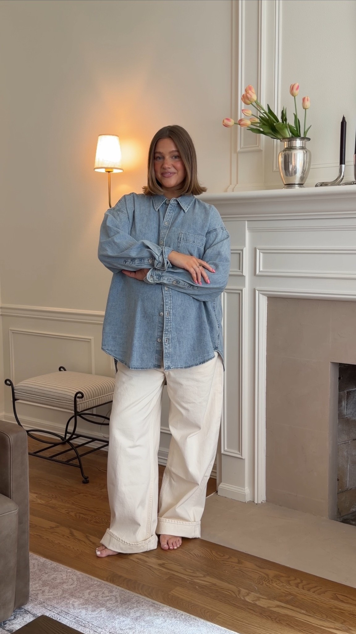 Size L in everything except pink striped sweater I got a medium it runs big! Honestly everything runs pretty loose so stick with true size. I went up in low rise jeans to a 31 for pregnancy, my typical size in this jean is a 29 for a low rise fit. Loveeee them. 

#pregnancy #bresheppard #pregnant #secondtrimester #aritzia #lowrise #agolde #ltkbump #ltkgrwm

@aritzia 