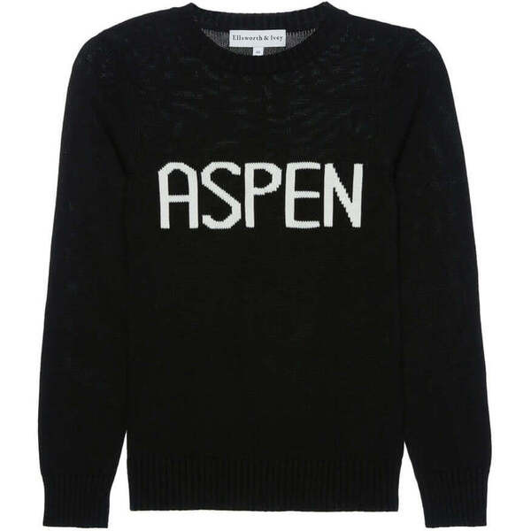 Women's Aspen Crew Neck Sweater, Black & White | Maisonette