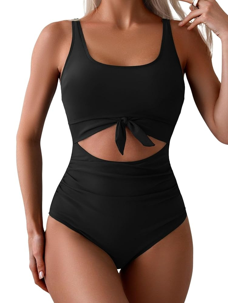 Eomenie Women's One Piece Swimsuit Tummy Control Slimming Bathing Suit Cutout Tie Knot Swimwear | Amazon (US)
