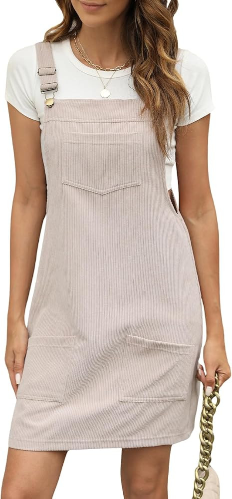CUPSHE Corduroy Mini Fall Dress for Women Front Bib Pocket Square Neck Wide Straps A Line Casual ... | Amazon (US)