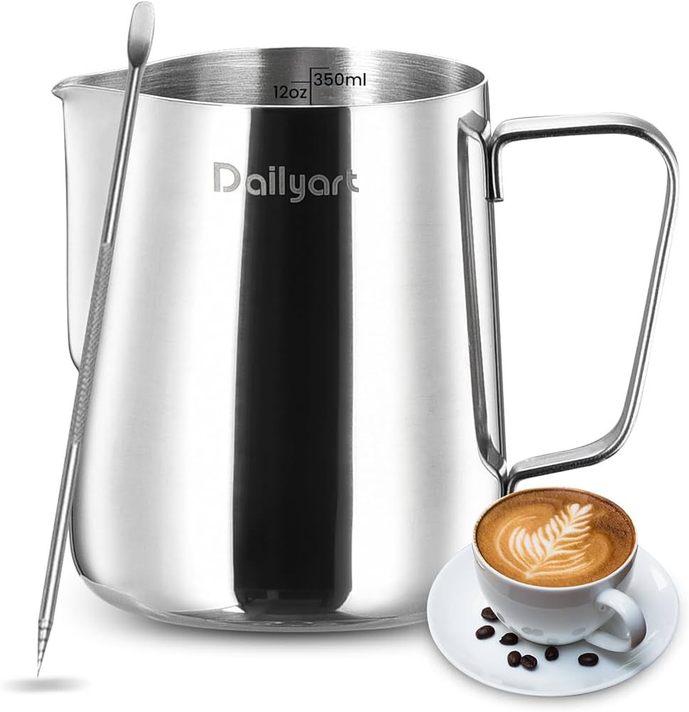 Milk Frothing Pitcher, Dailyart 12oz/350ML Milk Frother Cup 304 Stainless Steel Espresso Milk Ste... | Amazon (US)