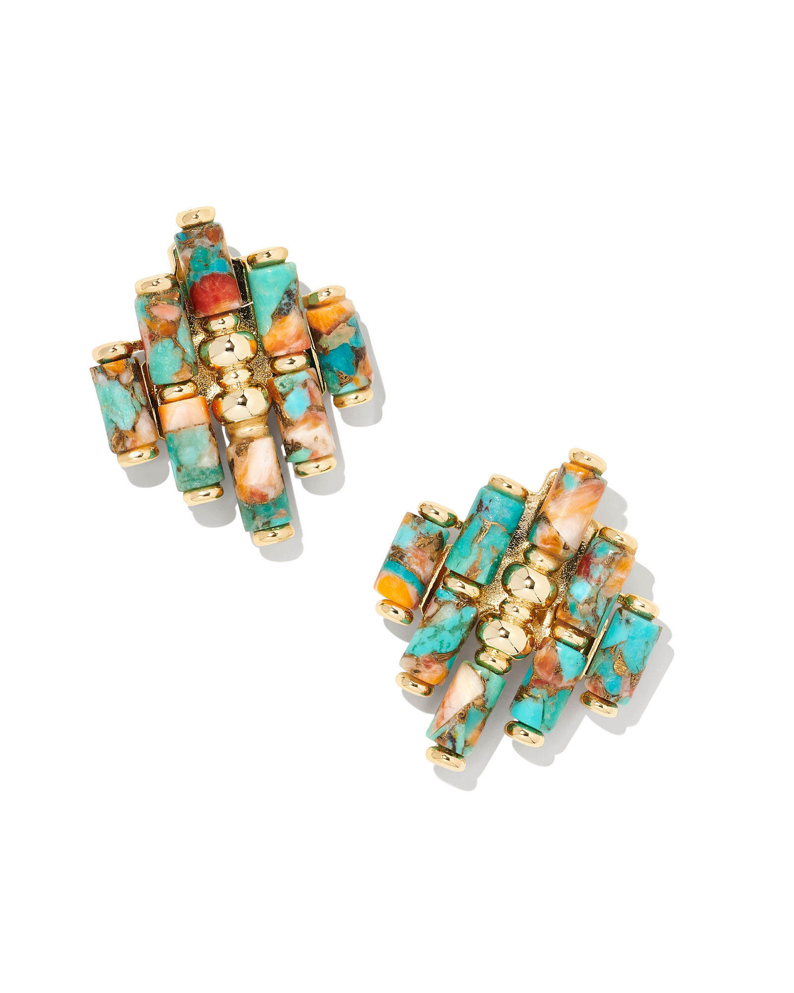 Ember Gold Statement Stud Earrings in Bronze Veined Turquoise Magnesite Red Oyster | Kendra Scott