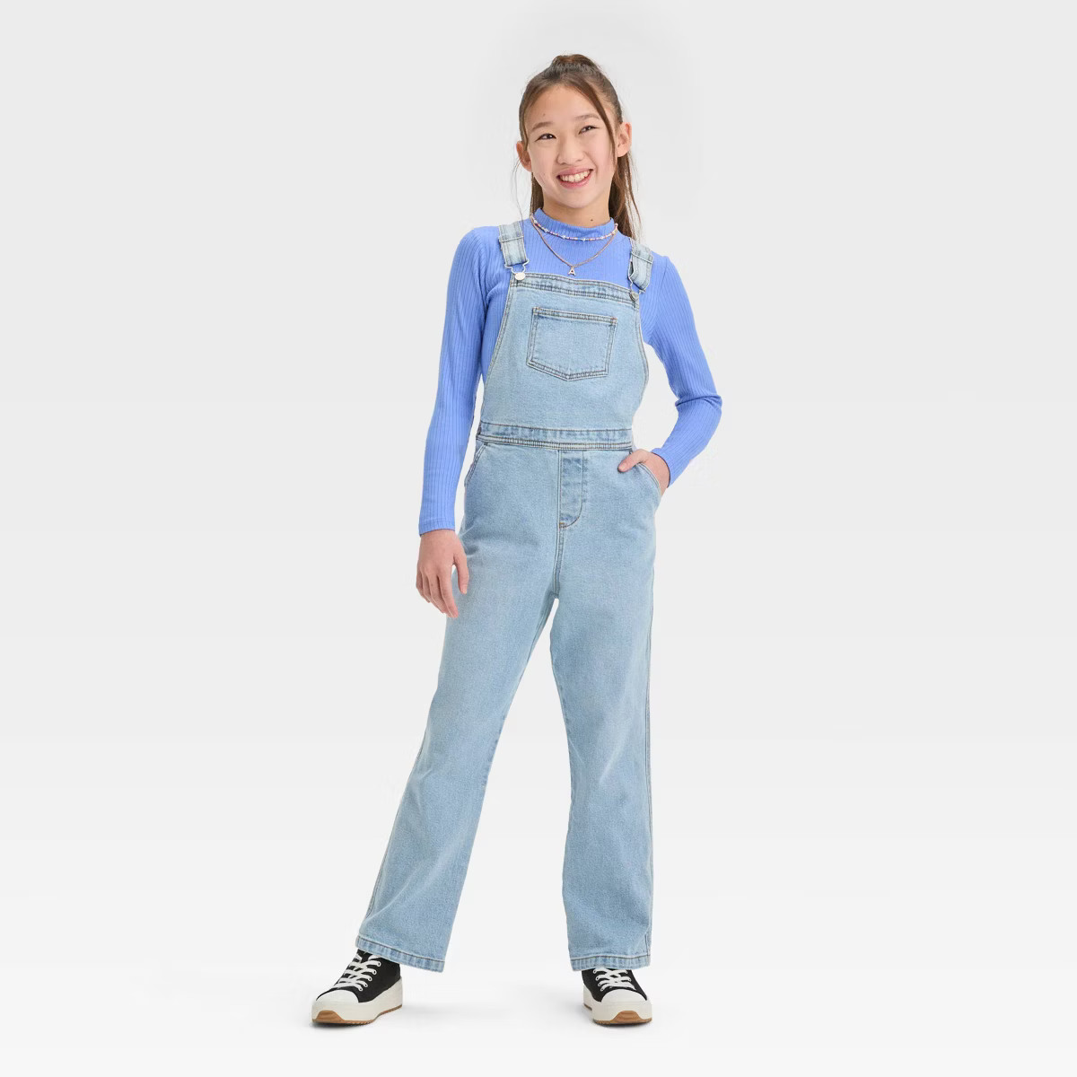 Girls' Denim Utility Overalls - art class™ Light Indigo Blue Wash | Target