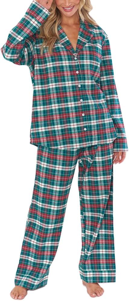 NUFIWI Women Christmas 2 Piece Pajamas Set Striped Printed Long Sleeve Button Down Shirt and Pants L | Amazon (US)