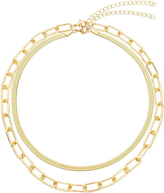 BaubleStar Link Layered Necklace Gold Layering Paperclip Chain Choker for Women | Amazon (US)