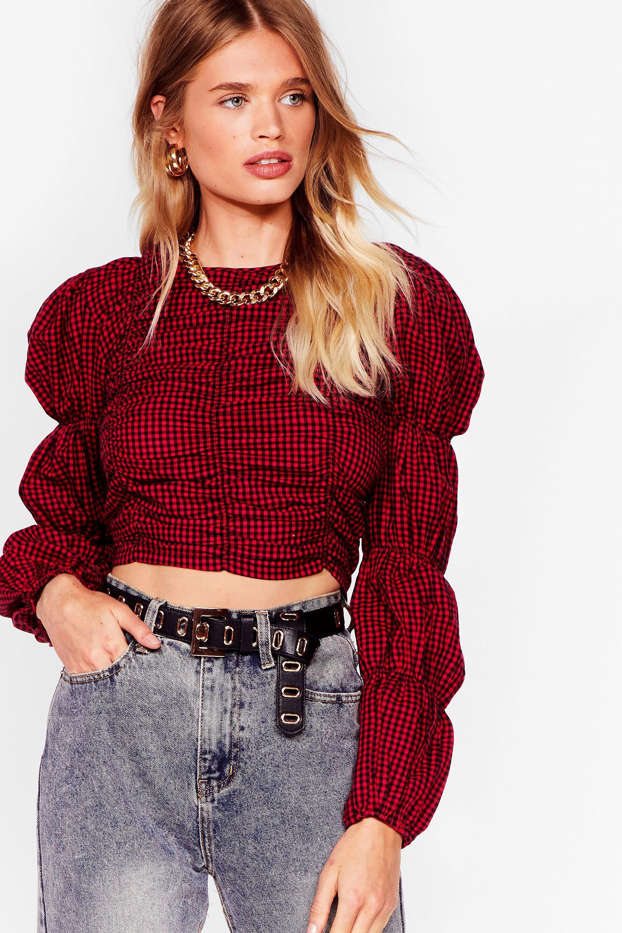 Womens Gingham a Chance Puff Sleeve Crop Top - Red | NastyGal (US & CA)