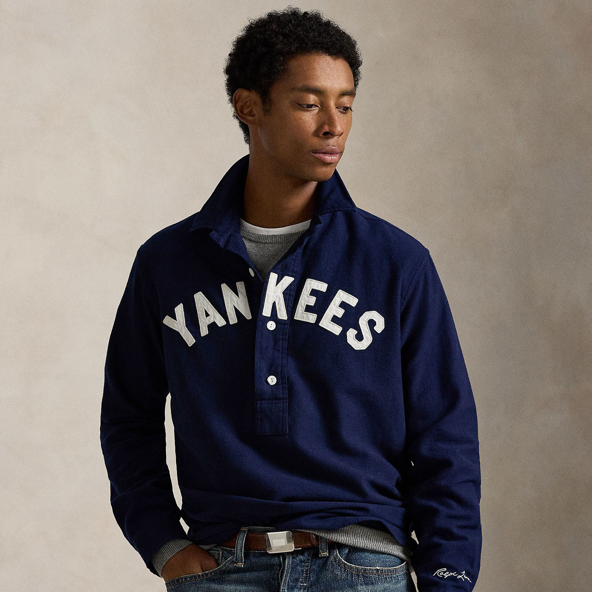 Men's Polo Ralph Lauren Navy New York Yankees Chamois Popover Shirt | Fanatics