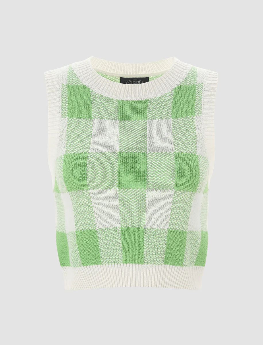 Green Check Knitted Vest | Cider