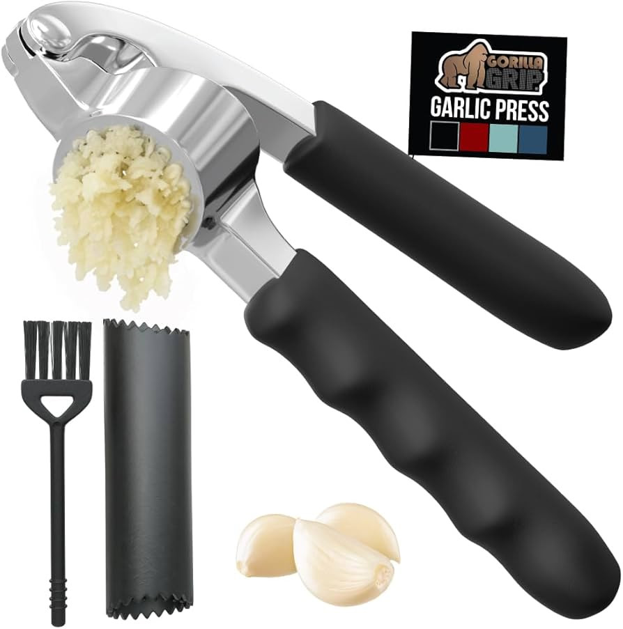 GORILLA GRIP Garlic Press and Peel Set, Heavy Duty Mincer Tool, Large Ergonomic Handle, Easily Mi... | Amazon (US)