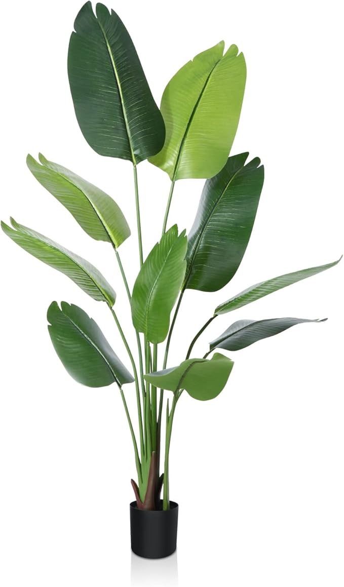 CROSOFMI Artificial Bird of Paradise Plant 5 Feet Fake Tropical Palm Tree with 10 Leaves,Perfect ... | Amazon (US)