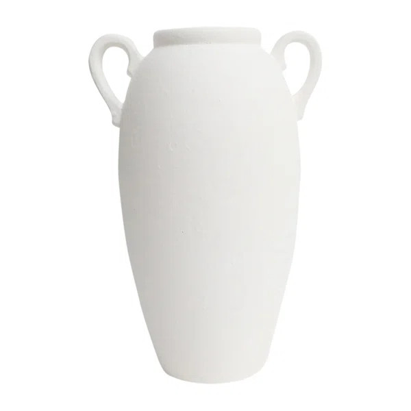 Neutral Stoneware White Textured Amphora Jug with Handles Vase | Wayfair North America