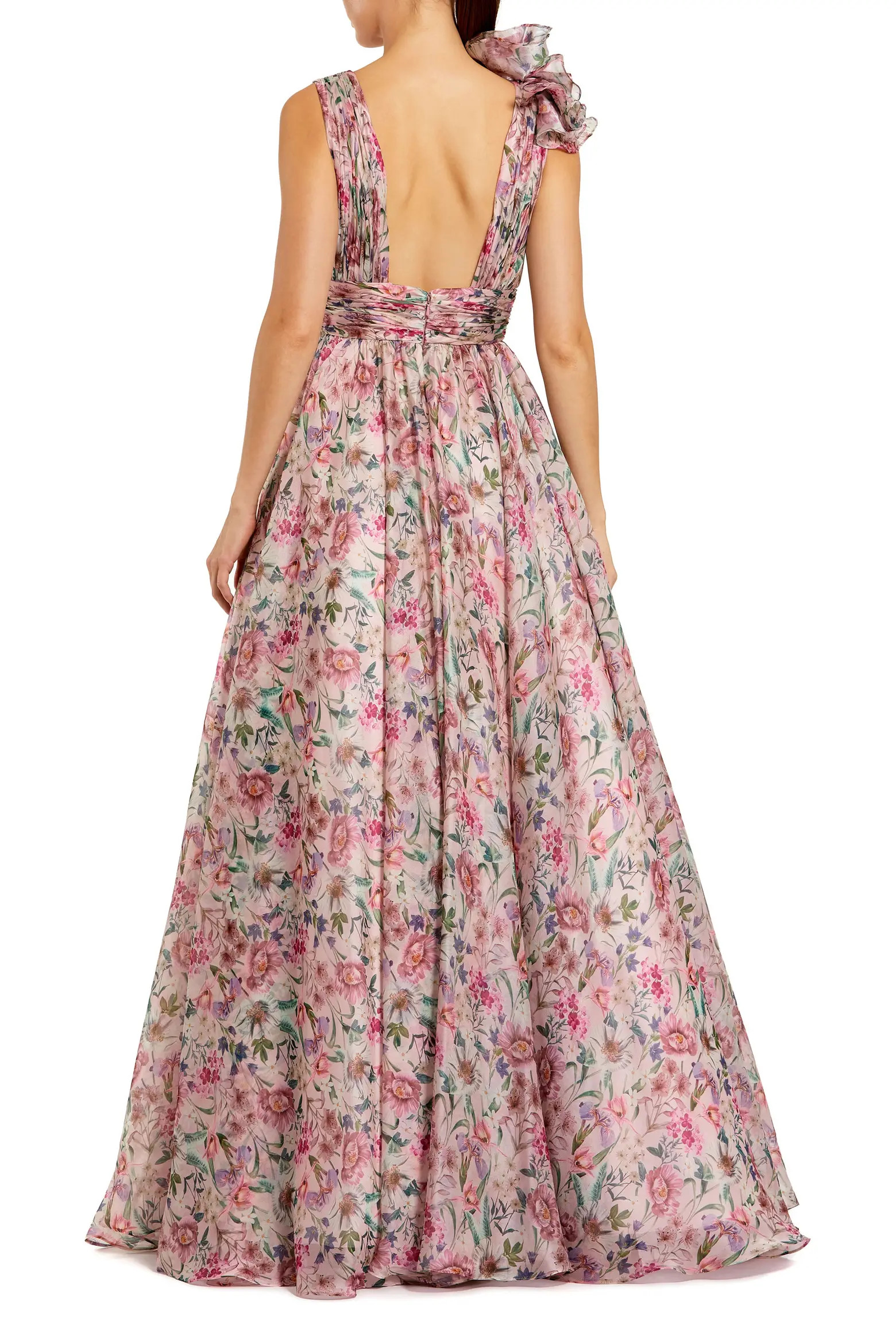 Ruffle Shoulder V-Neck Printed Chiffon Gown (Women) | Nordstrom | Nordstrom