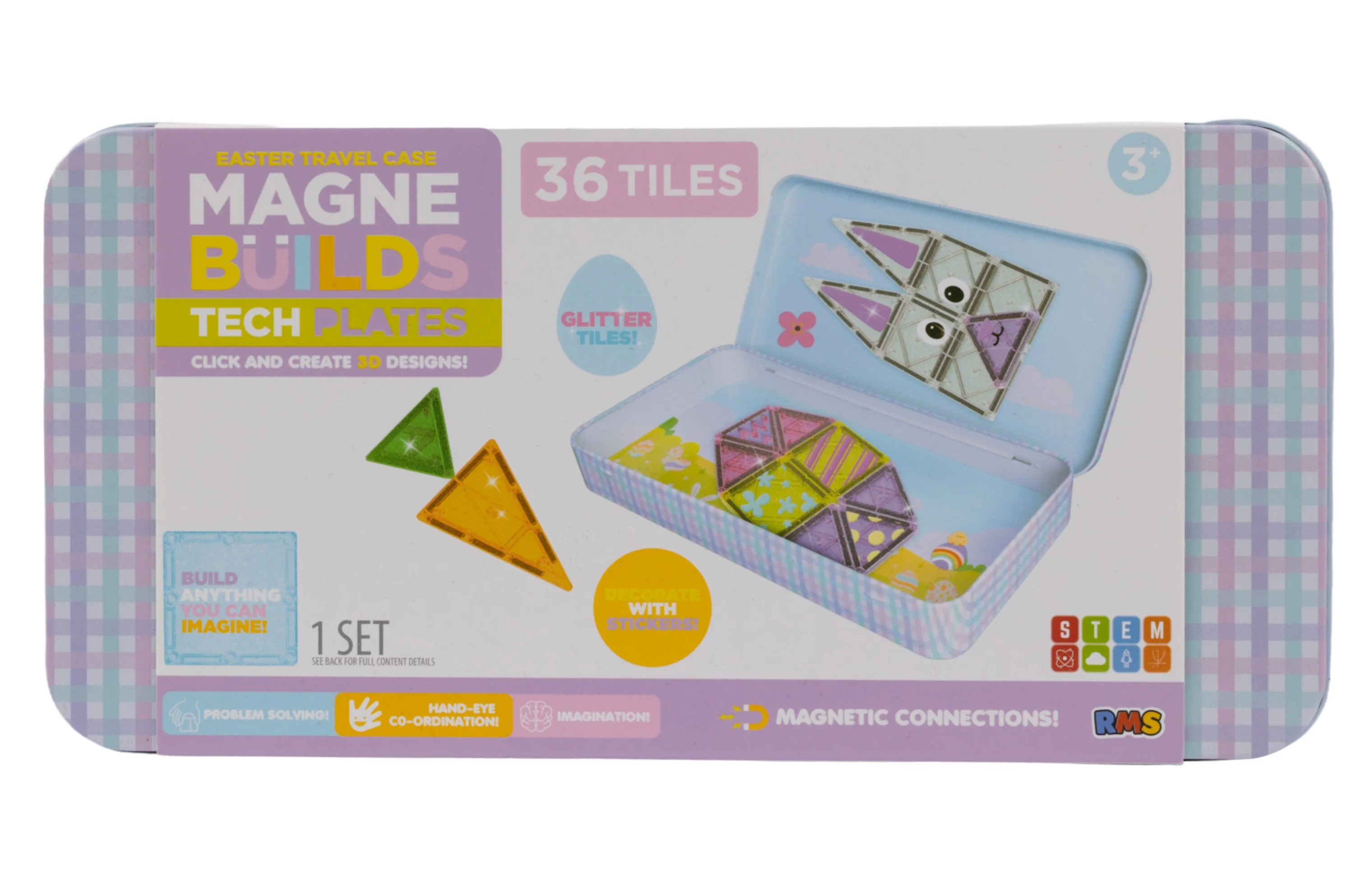RMS Easter Bunny Magnetic Tile Tins, Stem Toy for Kids with Reusable Storage Tin, Magnetic Buildi... | Walmart (US)