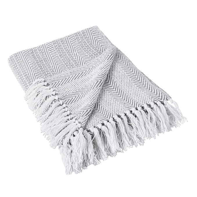 DII Gray Herringbone Stripe Throw | Amazon (CA)