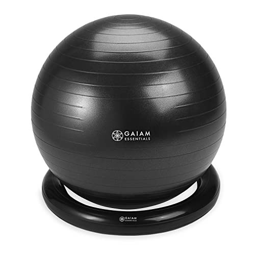 Gaiam Essentials Balance Ball & Base Kit, 65cm Yoga Ball Chair, Exercise Ball with Inflatable Ring Base for Home or Office Desk, Includes Air Pump, Black | Amazon (US)