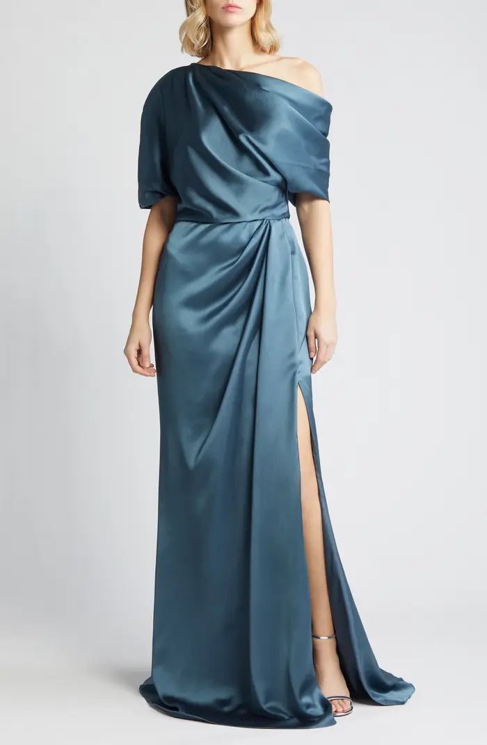 Amsale Gathered One-Shoulder Satin Gown | Nordstrom | Nordstrom